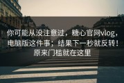 你可能从没注意过，糖心官网vlog，电脑版这件事；结果下一秒就反转！原来门槛就在这里